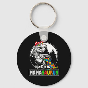 Mamasaurus T Rex Dinosaur Mama Saurus Autism Aware Keychain