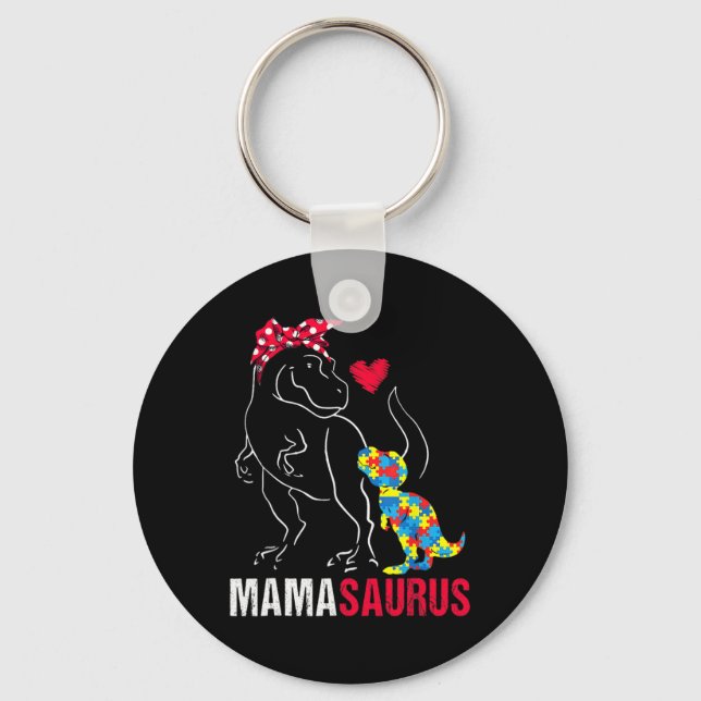 Mamasaurus T Rex Dinosaur Mama Saurus Autism Aware Keychain (Front)