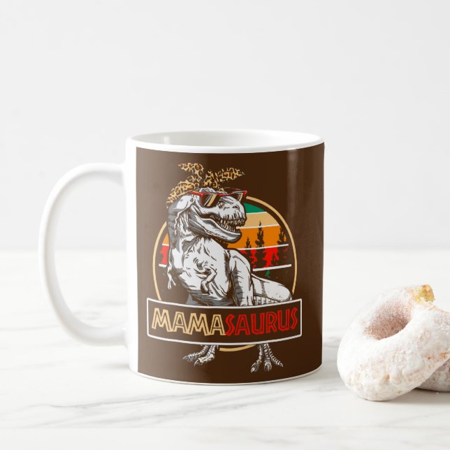Mamasaurus T Rex Dinosaur Mama Saurus Family Coffee Mug (With Donut)