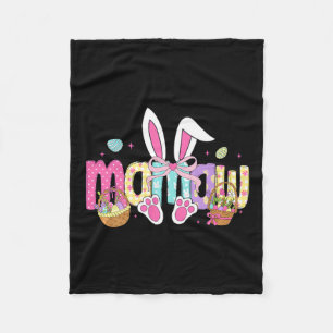 Mamaw Coquette Bow Bunny Ears Easter Fleece Blanket