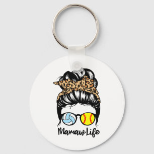 Mamaw Life Messy Bun Hair Funny Softll Volleyll Ma Keychain