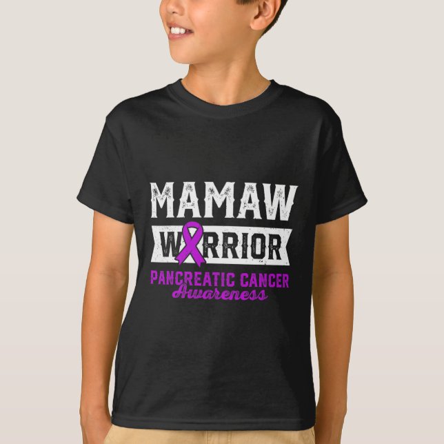 Mamaw of a Warrior Pancreatic Purple Ribbon Suppor T-Shirt (Front)
