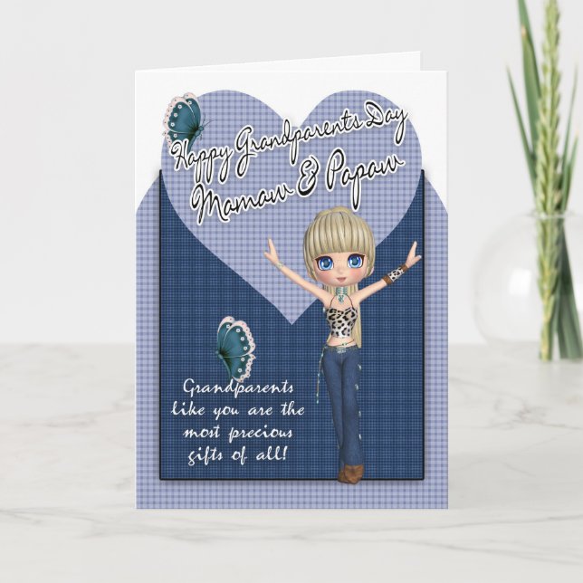 Mamaw & Papaw, Grandparents Day Card - Cute Little (Front)