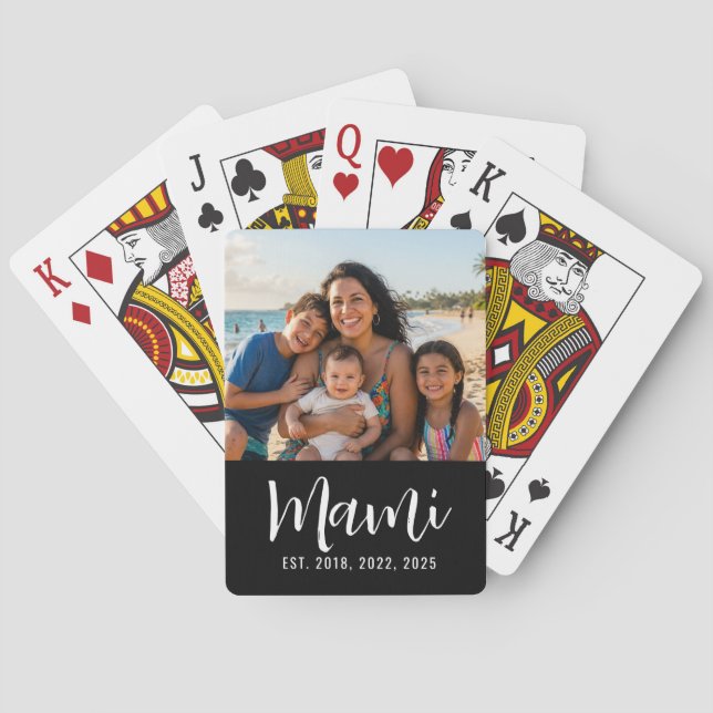 Mami Established Script Black Photo  Playing Cards (Back)