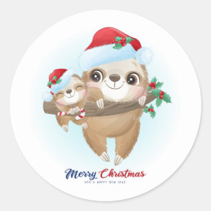 Mamma and Baby Christmas Sloths Classic Round Sticker