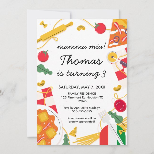 mamma mia! Italian Birthday Party Invitation (Front)