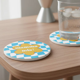 Mamma Mia Retro Groovy Blue Yellow Dopamine Decor Coaster