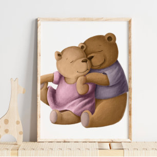 Mamma ours en aquarelle et Papa ours Impression