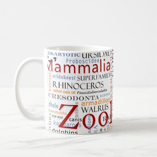 Mammals in Typography Coffee Mug (Left)