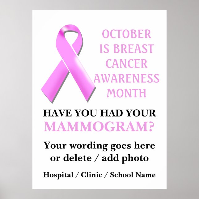 Mammogram medical month pink ribbon poster (Front)