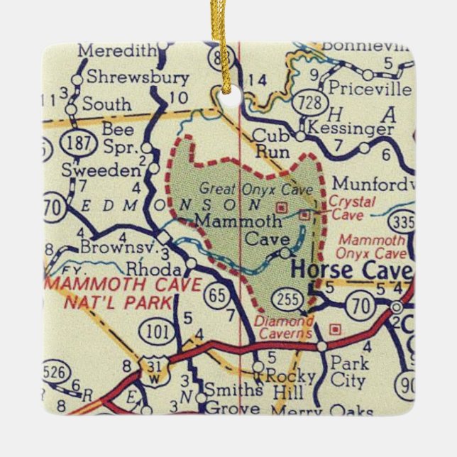 Mammoth Cave Vintage Map Ceramic Ornament (Front)