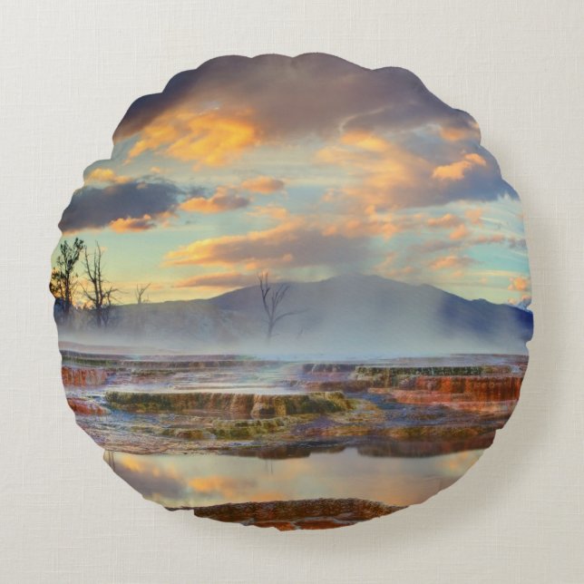 Mammoth Hot Springs Round Pillow (Front)
