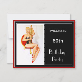 Man 60th Birthday Party Invitation Red Pin-up
