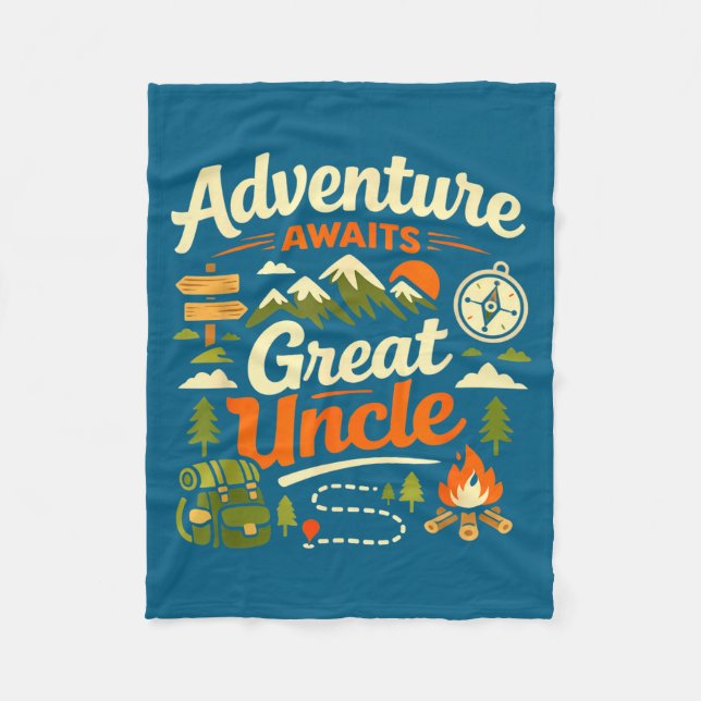 Man Adventure Awaits Great Uncle Hiking Fleece Blanket (Front)