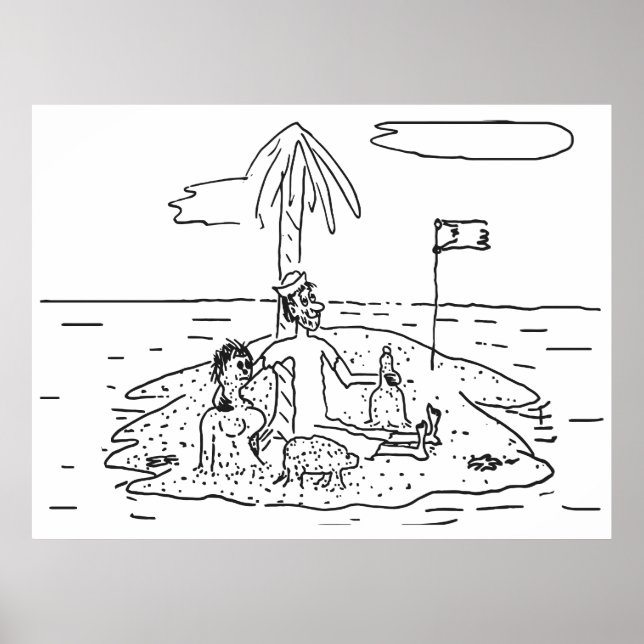 Man alone on the Island, Funny, Vintage, Poster (Front)