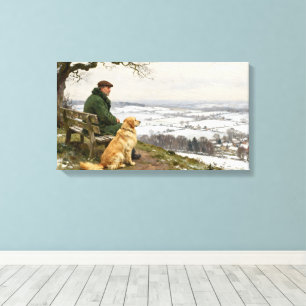 Man and Dog Enjoying Winter Countryside Vista Canvas Print