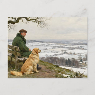 Man and Dog Enjoying Winter Countryside Vista Postcard