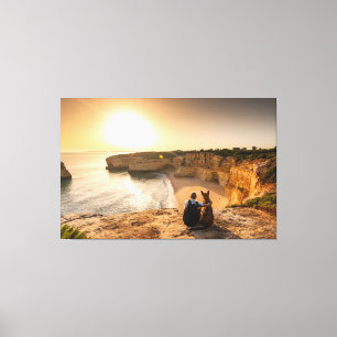 Man and Dog Looking at Nature View Canvas Print
