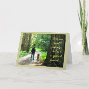 Man and Dog Walking in Forest, Pet Loss Sympathy Card