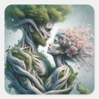 man and nature fusion square sticker