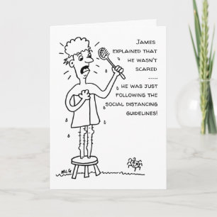 Man and Spider Social Distancing Cartoon Card