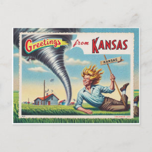 Man and Tornado Greetings From Kansas Postcard