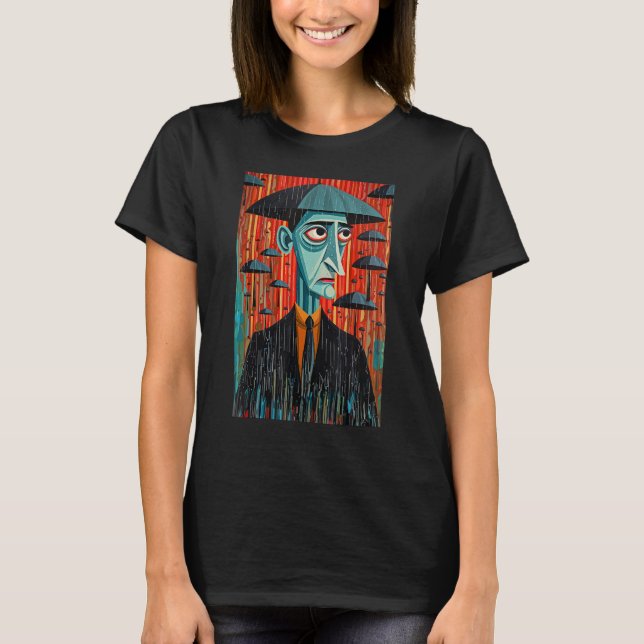 Man and Umbrella Surrealistic Horror Abstract Hall T-Shirt (Front)