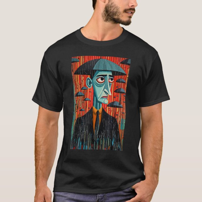 Man and Umbrella Surrealistic Horror Abstract Hall T-Shirt (Front)