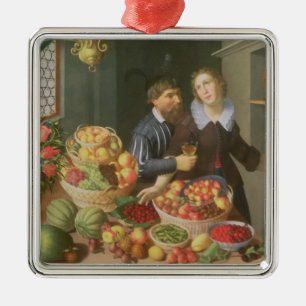 Man and Woman Before a Table Metal Ornament