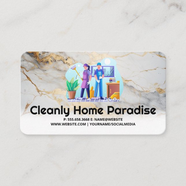 Man and Woman Cleaning Office Business Card (Front)
