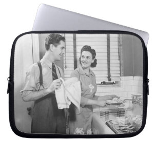Man and Woman Doing Dishes Laptop Sleeve