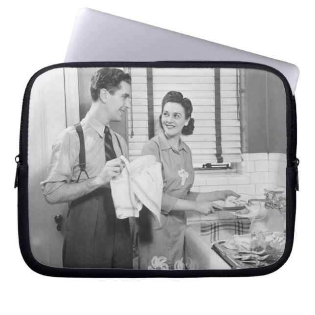 Man and Woman Doing Dishes Laptop Sleeve (Front)