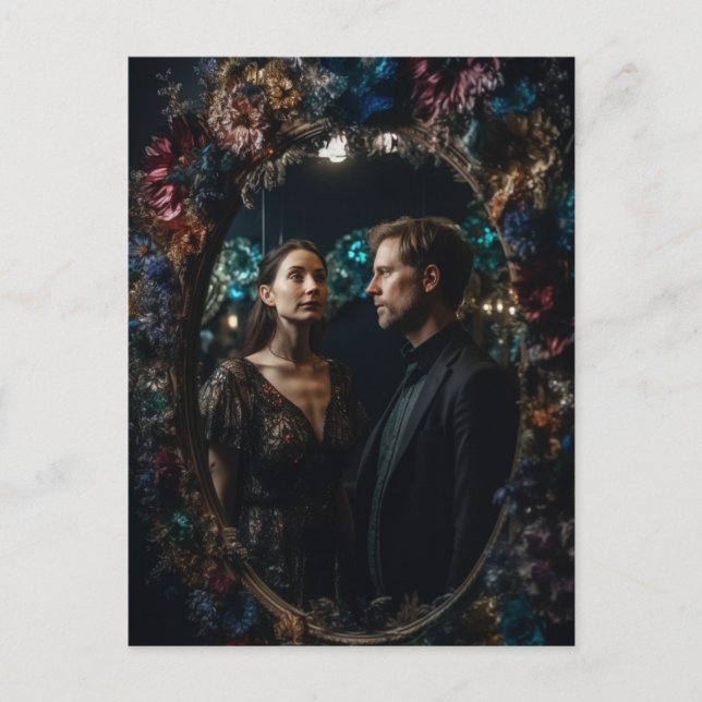 Man and Woman Floral Mirror Postcard (Front)