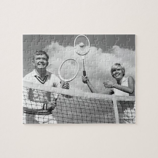 Man and Woman Playing Tennis Jigsaw Puzzle (Horizontal)
