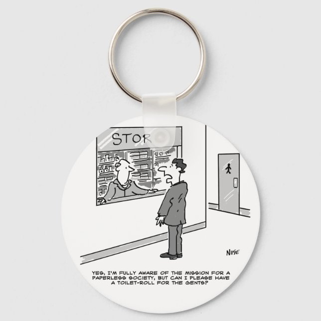 Man Asks Stores for a Toilet Roll. Funny Cartoon Keychain (Front)