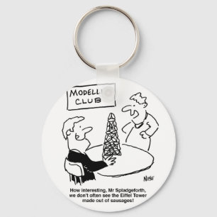 Man at Modelling Club makes an Eiffel Tower. Funny Keychain