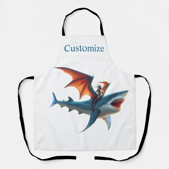Man-Bat Riding Scary Shark Thunder_Cove Apron (Front)