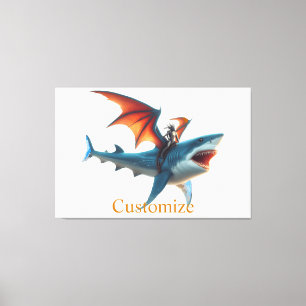 Man-Bat Riding Scary Shark Thunder_Cove Canvas Print