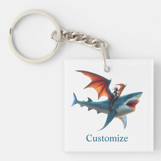 Man-Bat Riding Scary Shark Thunder_Cove Keychain (Front)