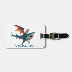 Man-Bat Riding Scary Shark Thunder_Cove Luggage Tag