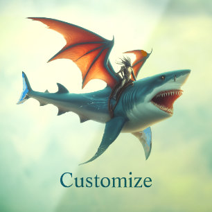 Man-Bat Riding Scary Shark Thunder_Cove Window Cling