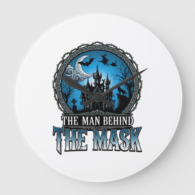 Man Behind Mask Halloween Haunted House Witch_1 Large Clock (Front)