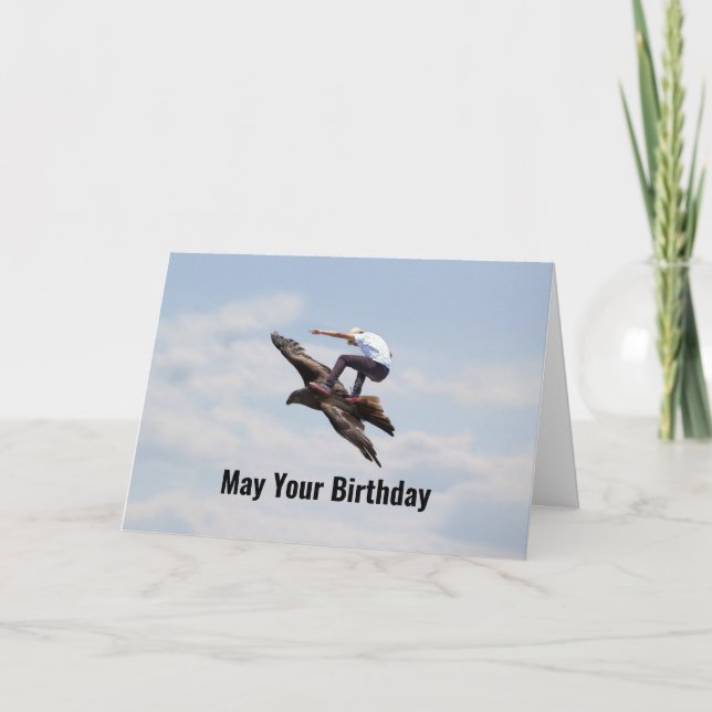 Man Bird Surfing Birthday Card (Front)