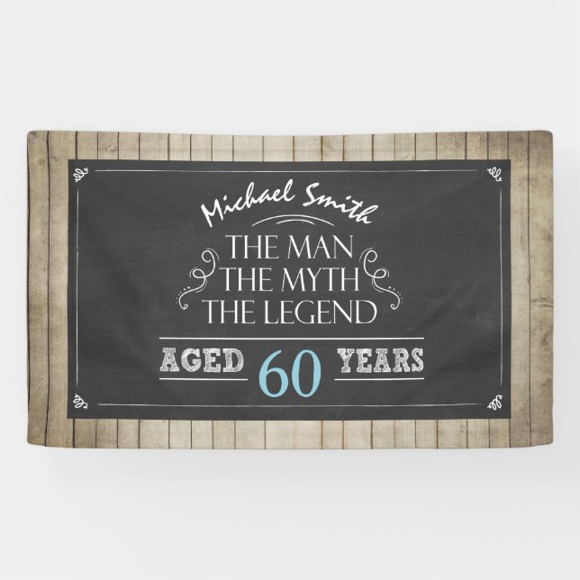 Man birthday banner Man Myth Legend Rustic Wood 60 (Horizontal)