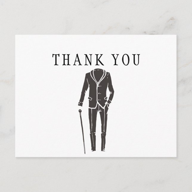 Man birthday formal black and white thank you postcard (Front)
