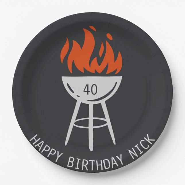 Man Birthday Party, Bacon, BBQ  Paper Plate (Front)