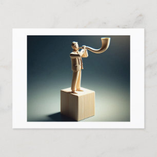 Man Blows Shofar Appears to Be Carved Out of Wood, Postcard