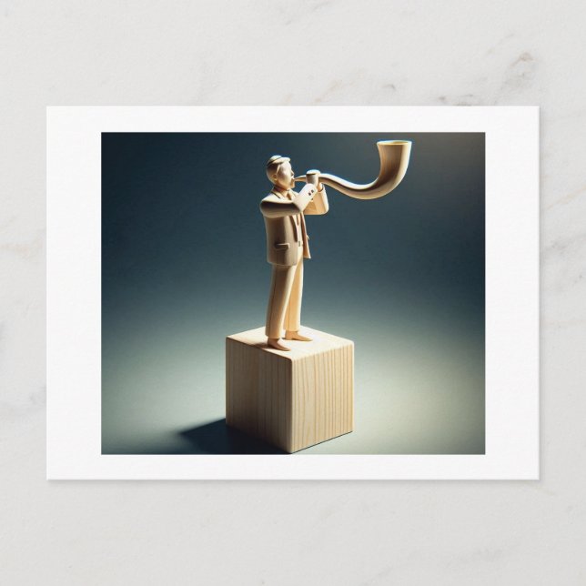 Man Blows Shofar Appears to Be Carved Out of Wood, Postcard (Front)