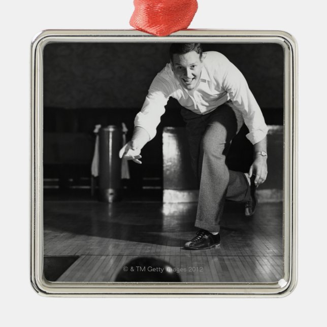 Man Bowling Metal Ornament (Front)
