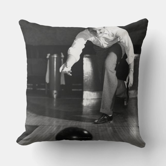 Man Bowling Throw Pillow (Front)